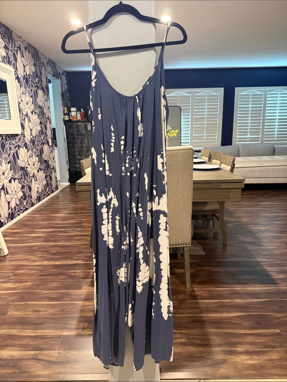Navy and White Tie-Dye Wide-Leg romper
